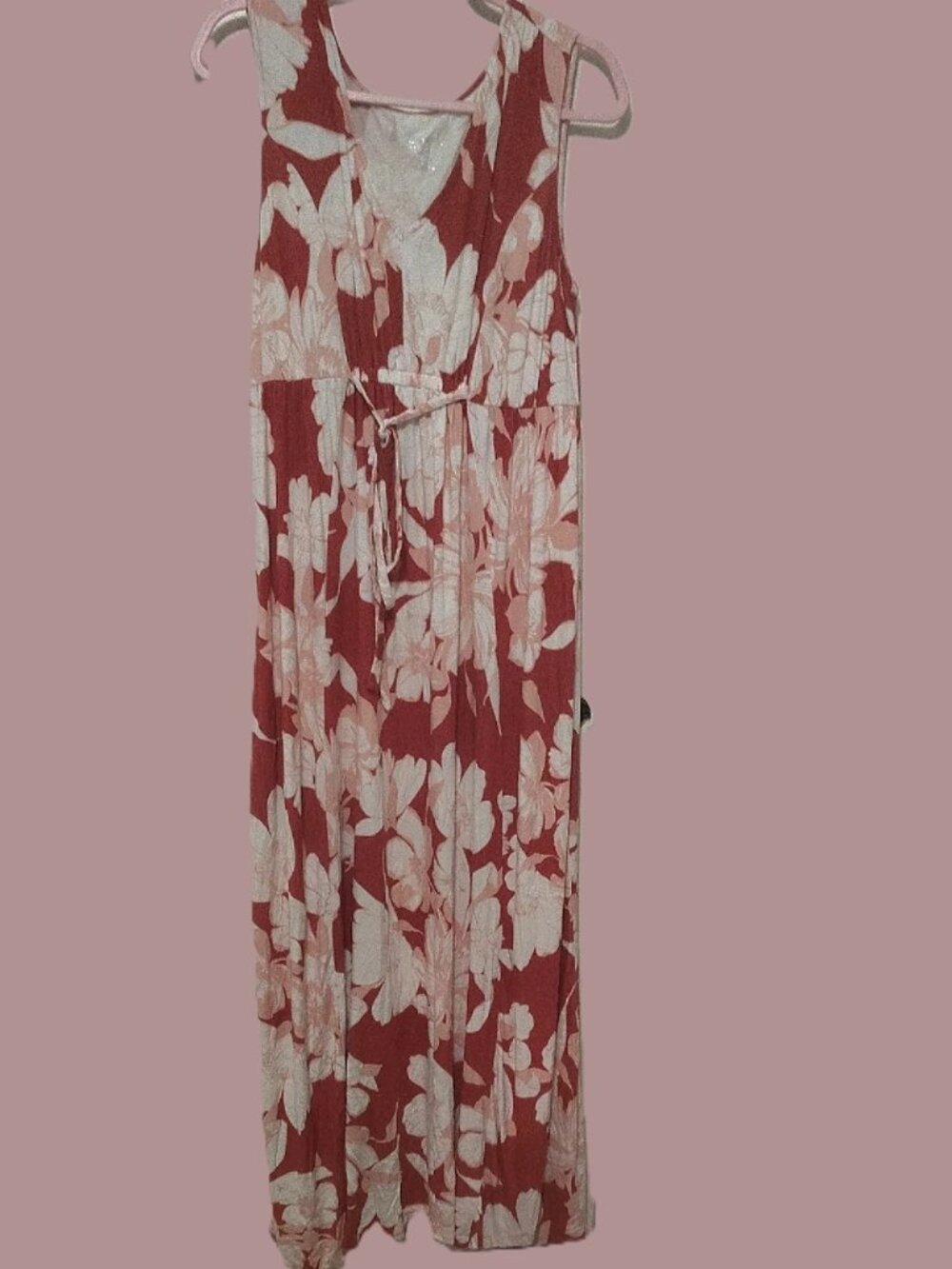 Chloe + Isabel Coral Maxi Dress with White Floral Print tie in front sophisticat